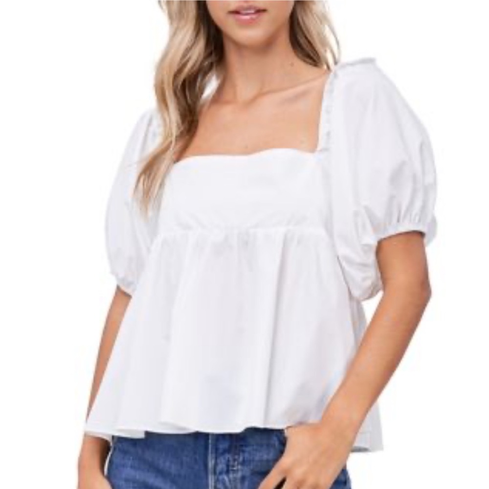 En Saison White Puff Sleeve Blouse